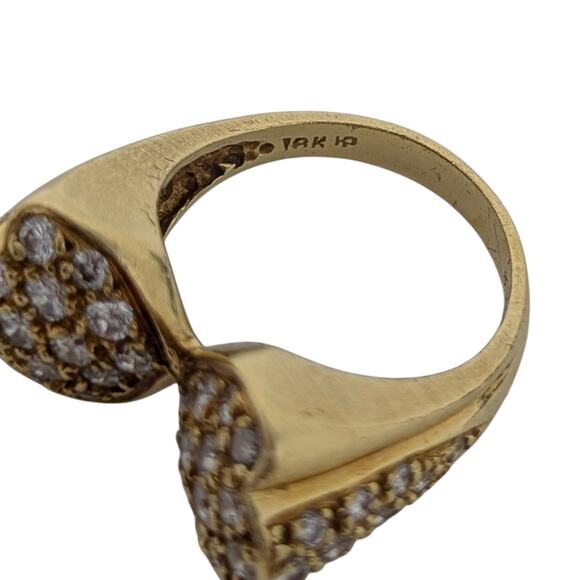 18K Gold Estate Vintage Diamond Pave Double Floral Ring Yellow Gold Size 6 - Picture 8 of 13